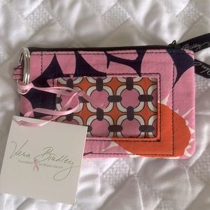 Vera Bradley Loves Me… Zip ID Case Mini Floral Card Wallet Silver Key Ring